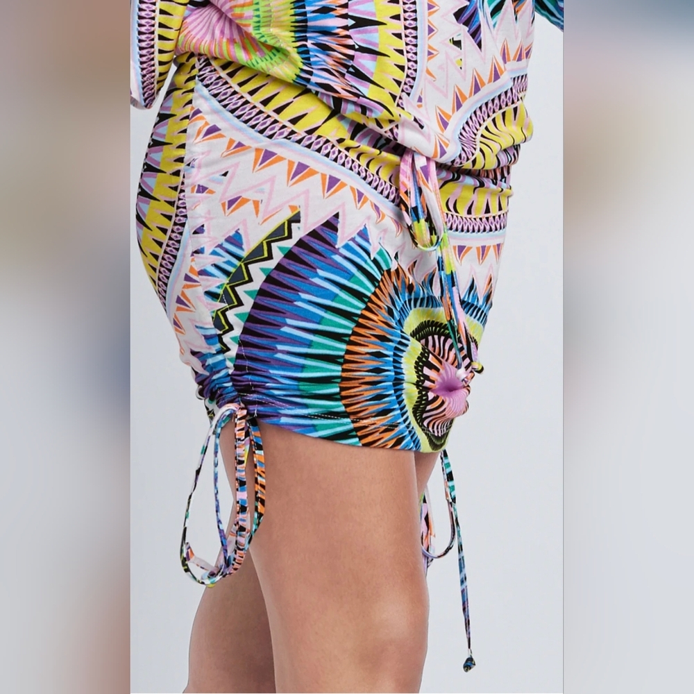 Lascana Venus Convertible Mini Dress XL Cover Up Drawstring Ruching Boho Tribal - Picture 8 of 15